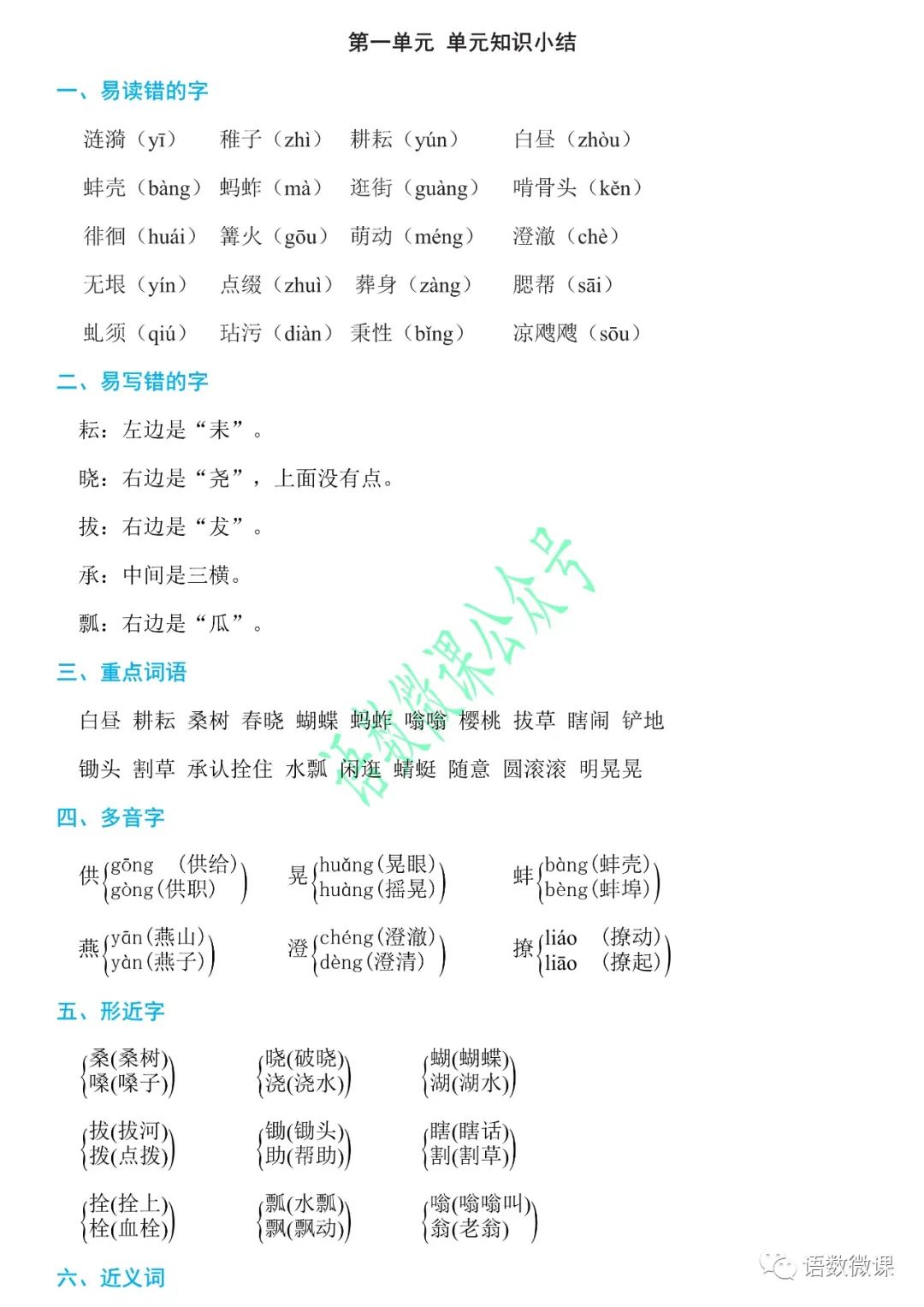 统编版语文五年级下册 第一单元知识小结B