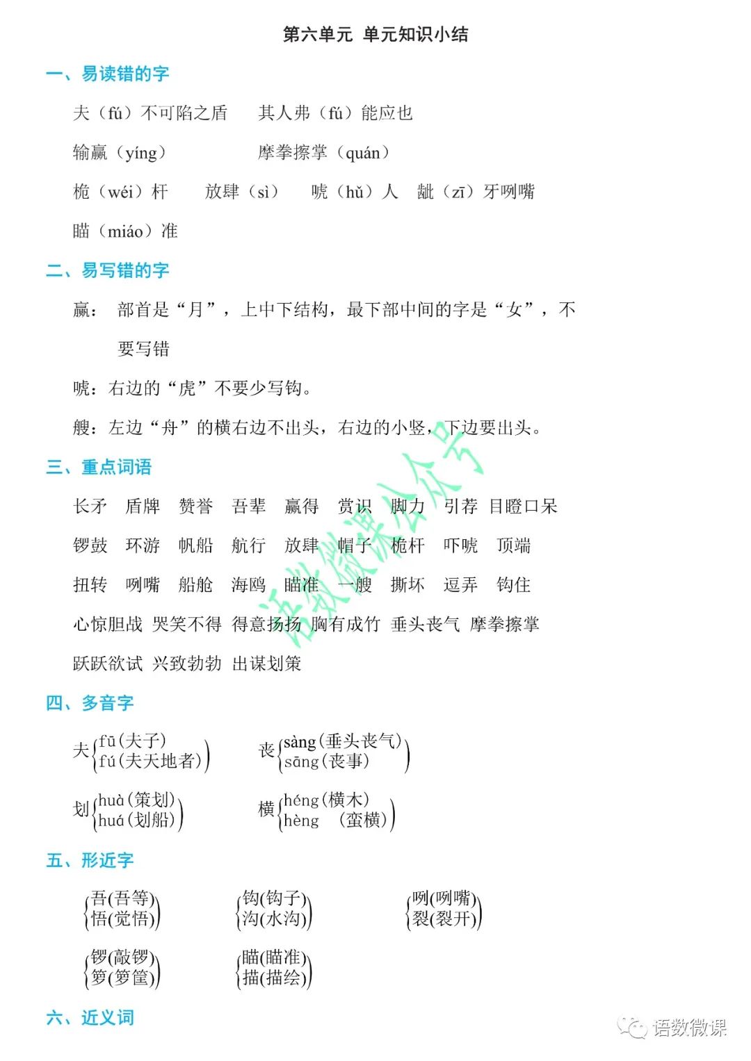统编版语文五年级（下册）第六单元知识小结B