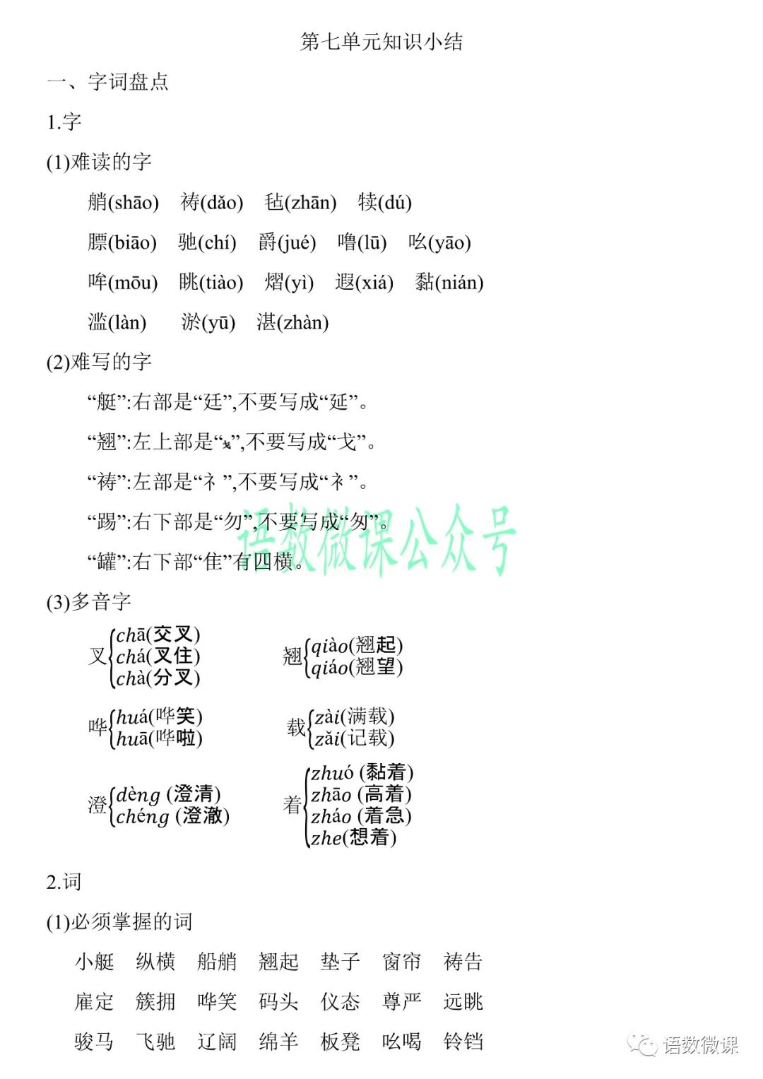 统编版语文五年级（下册）第七单元知识小结A
