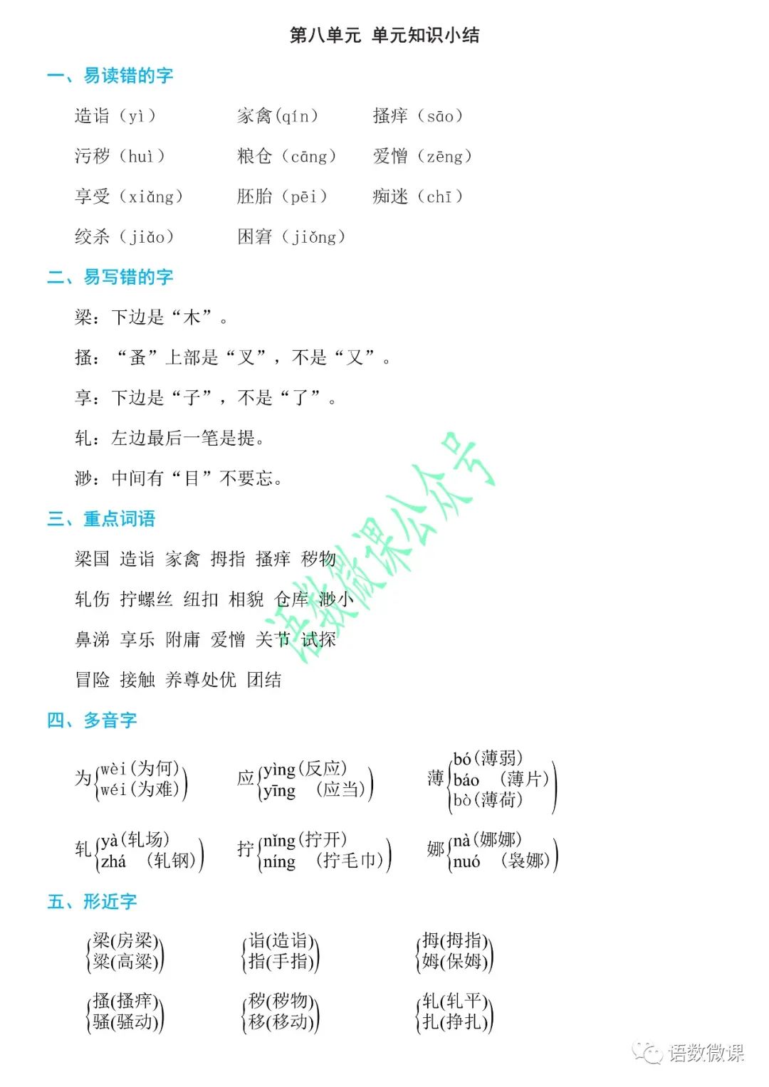 统编版语文五年级（下册）第八单元知识小结B