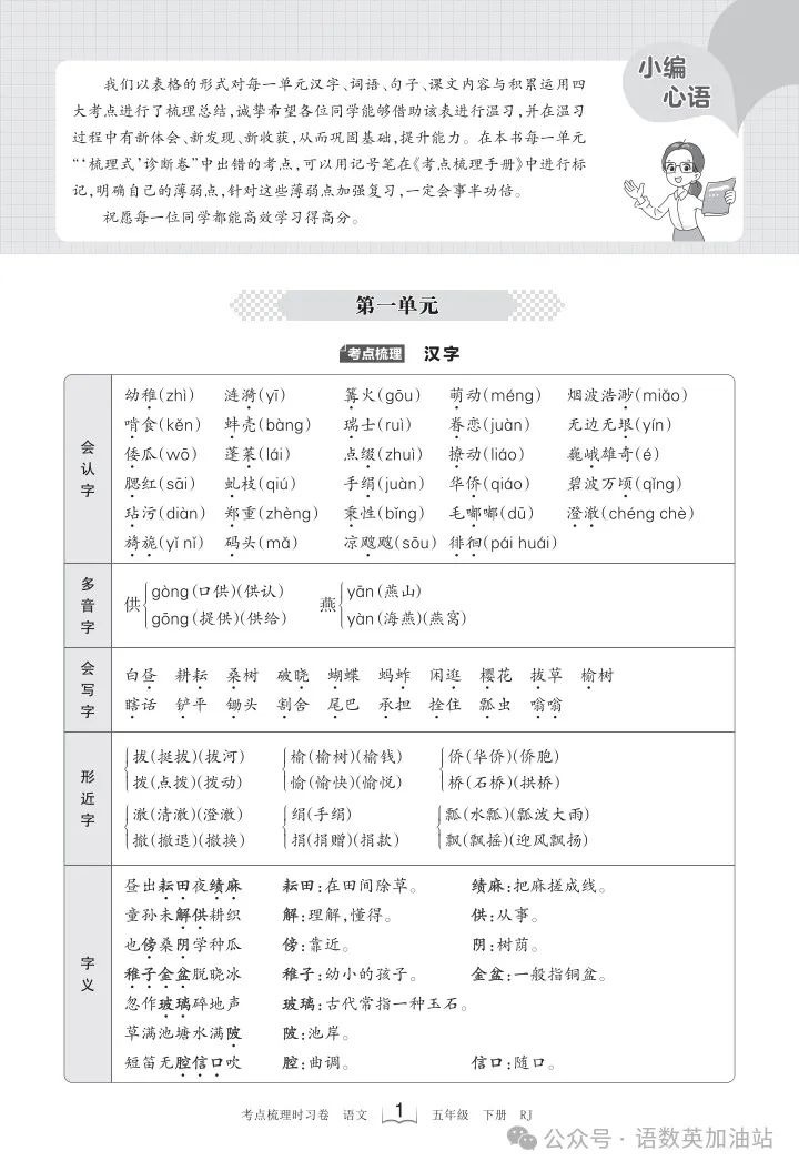 <b>五年级语文下册考点梳理</b>
